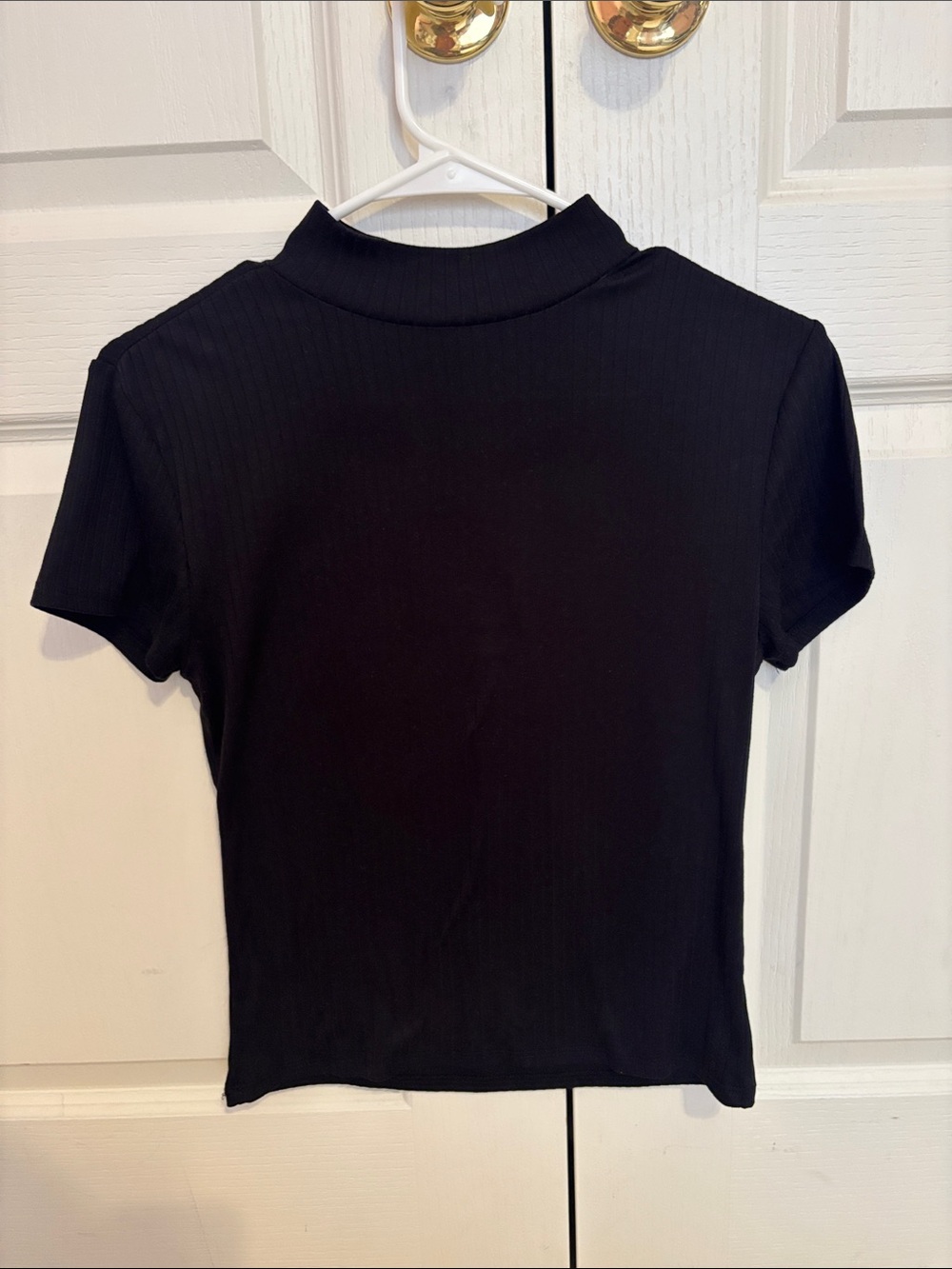 • Black Ribbed Turtle Neck Short Sleeve Top Under Shirt